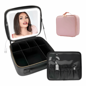 Bolsa Necessaire Cosméticos com Espelho e Luz Viagem Unissex